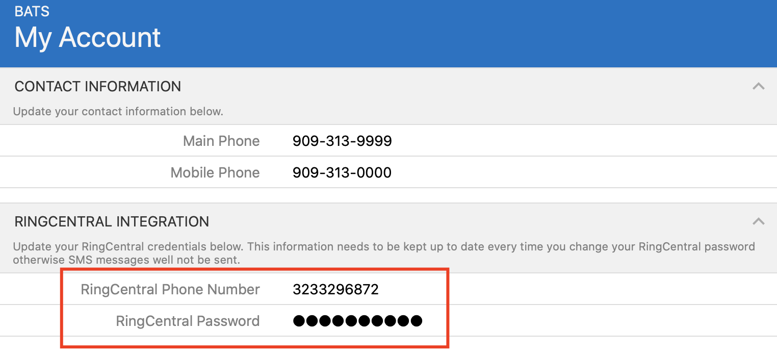 Integration with the RingCentral SMS sending API